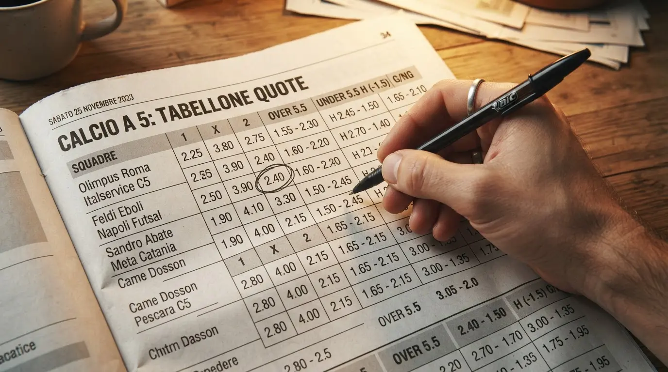 Tabellone con quote base per una partita di calcio a 5